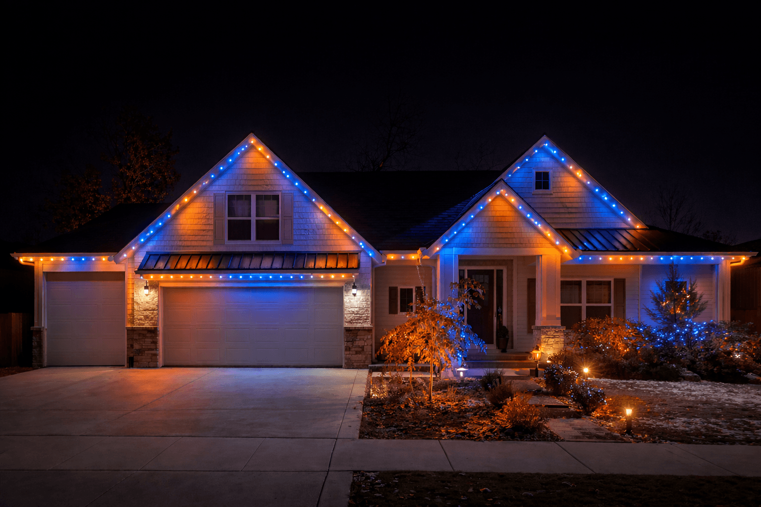 Design visualization: Home with BSU team colors permanent lighting
